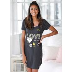 Bomull - Gråa Nattlinnen Peanuts Snoopy Print Nightdress Anthracite