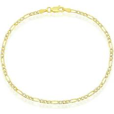 Women Anklets Beaux Bijoux 14K Gold Plated Chains – 2.5mm Pave Figaro 9” Anklet – Jewelry for Women or Teens