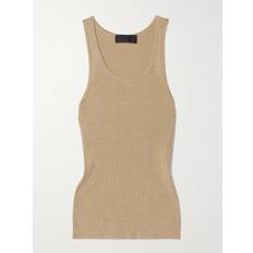 Nili Lotan Lottie Scoop-Neck Tussah Silk Rib Tank Top - Camel
