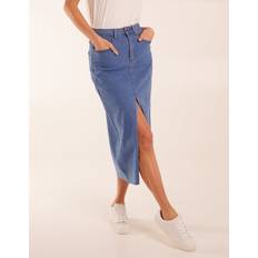 Elastane/Lycra/Spandex Skirts Blue Vanilla High Rise Denim Maxi Skirt Light Denim