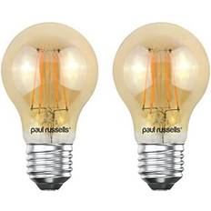 Light Bulbs Paul Russells paul russells LED Filament GLS Light Bulbs Edison Screw Fitting Cap E27, 35w Equivalent A60 GLS Standard 4W 650LM LED Globe 2200K Amber Bulb Celling