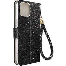 Avizar Funda para iPhone 15 Plus Glitter Disco Cartera Portavideos Negro negro