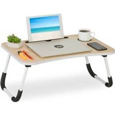 Laptoptisch für Couch, klappbar, Tablethalter, Getränkehalter, Betttisch, HxBxT: 26 x 63 x 40 cm, natur/weiß