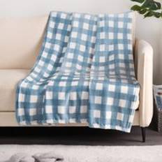 Checkered Blankets OHS Check Gingham Ultra Soft Fleece Blankets Blue