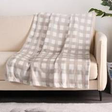 Checkered Blankets OHS Check Gingham Ultra Soft Fleece Blankets Grey