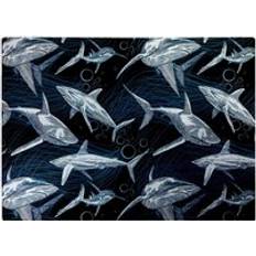 Blue Chopping Boards Warren Reed Hand Drawn Shark Pattern Chopping Board