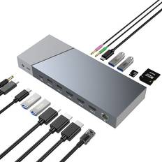 DisplayLink USB-A & USB-C Docking station 1 to 15 triple monitors 3xHDMI 4K30Hz for Mac M1 M2 Thunderbolt 3 & 4