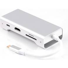 1 to 7  C Aluminum Docking Station 1xHDMI 4K 30Hz 1xRJ45 Giga Ethernet 2xUSB 3.1 5Gbp 1x USB C PD87W 1xSD/TF card reader silver