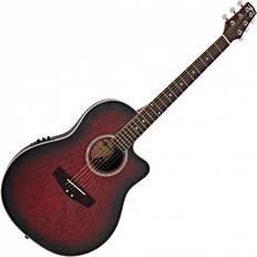 Gear4music Deluxe Roundback Electro Acoustic Guitar by Gear4music, Red Burst