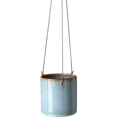 Hanging plant pot, cylindrical, light glazed