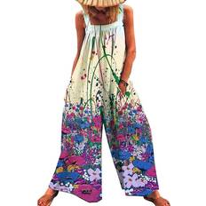 Loose - Women Jumpsuits & Overalls Sexydance Blue, 3XL Women's Fashion Floral Sleeveless Jumpsuit Loose Wide Leg Pants Playsuit Romper