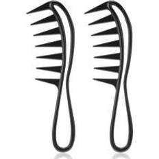 Shein Wide Tooth Comb, 2pcs Plastic Black Professional Comb Kit For Women