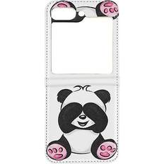 Étuis portefeuille Avizar Coque Panda pour Samsung Galaxy Z Flip 5 Rigide revêtement simili cuir Blanc