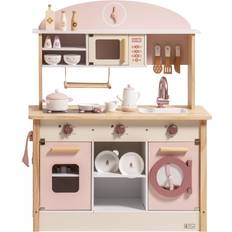 Kids kitchen toy Robud Play Kitchen for Kids Toddlers, Wooden Play Kitchen with Realistic Accessories, Toy Kitchen Set with Plenty of Play Features, Modern Style Toy Kitchen for Girls & Boys, Gift for Ages 3 Pink