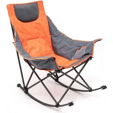 Sunnyfeel Camping Rocking Chair, Luxury Padded Recliner, Oversized Folding Lawn Chair with Pocket, Heavy Duty for Outdoor/Picnic/Lounge/Patio, Portable Camp Rocker Chairs with Carry Bag Orange