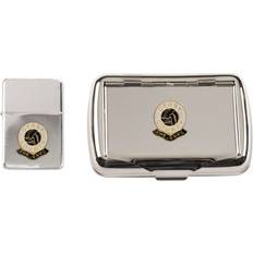 Knight County football club polished chrome tobacco tin and stormproof petrol lighter