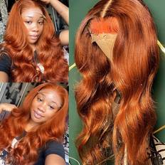 Phipeme Ginger Color Wavy 13X4 HD Lace Front Wigs Human Hair Brazilian Invisible