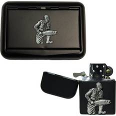 Lighters Knight Fisherman matte black tobacco tin and stormproof petrol lighter