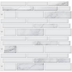 Stick on kitchen wall tiles Art3d 10-Sheet Premium Stick On Kitchen Backsplash Tiles, 12"x12" Peel and Stick Self Adhesive Wall Tiles, White Marble Design