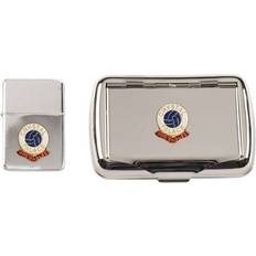 Knight Crystal Palace football club polished chrome tobacco tin and stormproof petrol lighter