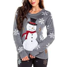 Tipsy Elves Women's Sequin Snowman Christmas Sweater Gray Snowflake Embellished Christmas Sweater 3XL
