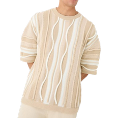 Acrylic T-shirts boohooMAN Oversized 3d Jacquard Knit T-shirt - Stone