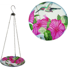 Garden Ornaments on sale Alpine Glass Hanging Bird Feeder Flowers & Hummingbird