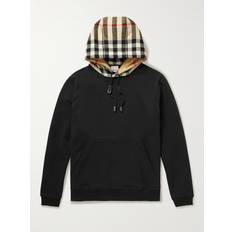 Burberry Jumpers Burberry Checked Cotton-Jersey Hoodie Men Black