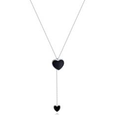 ChaoChuang Double Heart Necklace for Women Simple Black Chain Necklaces Silver plating Jewelry