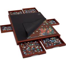 Jumbl 1000pc Puzzle Board w/Mat 23"x31" Wooden Jigsaw Puzzle Table Dark brown