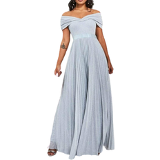 Blue - Evening Gowns Dresses Goddiva Bardot Pleated Skirt Wedding Dress - Silver