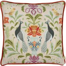 Linen Cushion Covers Evans Lichfield Chatsworth Peacock Cushion Cover Natural, Red (43x43cm)