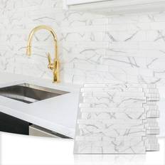 Art3d 10-Sheet Peel and Stick Backsplash, 12in. White Marble Design