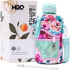 Camping & Outdoor H2O Capsule 2.2L Half Gallon Water Bottle with Storage Sleeve and Removable Straw BPA Free Large Reusable Drink Container with Handle Big Sports Jug, 2.2 Liter 74 Ounce Floral Bloom