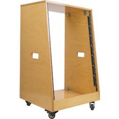 Studio Equipment Sound Town DIY Slanted 16U Studio Rack, Plywood, Golden Oak, Rubber Feet, Casters SDRK-16T