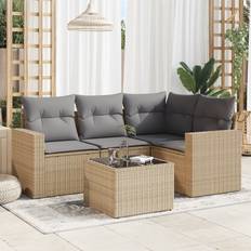 Lounge-Sets reduziert Homie Garten-Sofagarnitur 5-tlg mit Kissen Beige Poly Rattan Lounge-Set