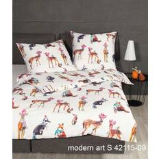 Janine Modern Art Mako-Satin Bettwäsche 135x200 Rehe Tiere Winter 42115-09 Copripiumino (200x135cm)