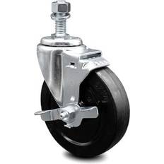 DIY Accessories Service Caster 5 Inch Soft Rubber Wheel Swivel ½ Inch Threaded with Brake SCC