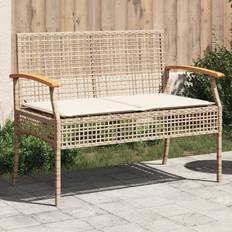 Muebles de Jardín y Exterior Homie Patio Bench With Cushion Outdoor Loveseat Beige Poly Rattan Acacia Wood