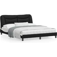 160cm Estructuras de cama Homie Estructura Cama Cabecero Cuero Sintético Negro Blanco 160x200 cm