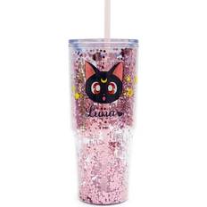 Just Funky Sailor Moon Luna And Artemis Glitter Tumbler With Lid And Straw 31 Ounces Taza de viaje