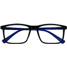 Rectangulaire Lunettes de Lecture Opulize Ink de Lecture Monture Grandes Rectangulaires Charnières à Ressort Anti-Rayures Noir et Branches Bleu Transparent Hommes Femmes R4-1 1.50