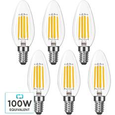 Light Bulbs Luxrite 100-Watt Equivalent, B11, Dimmable, Vintage Edison LED Light Bulb, 2700K Warm White, 7-Watt, Damp Rated 6-Pack