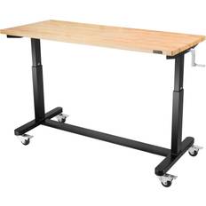 WORKPRO Adjustable Table, Wooden Top Workbench w/ Casters & Leveling Feet Wood/Metal in Brown 38 H x 60 W x 24 D in s- Brown