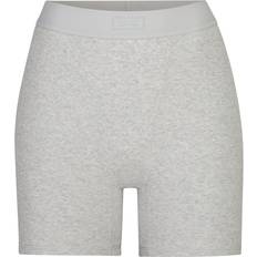 Grey - Women Knickers SKIMS Cotton Rib Boxers - Light Heather Grey