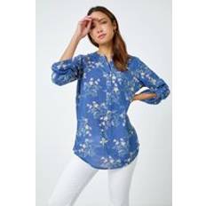 Viscose - Women Shirts Roman Cotton Floral Print Overshirt Blue