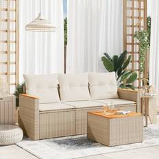 Lounge-Sets reduziert Homie Garten-Sofagarnitur 4-tlg mit Kissen Beige Poly Rattan Lounge-Set