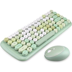 HOD Health & Home Green Classic Vintage Wireless Keyboard Mouse Set In Blue/Pink/Green