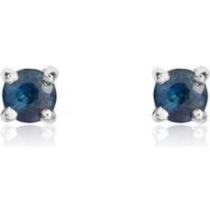 Oro Blanco Pendientes 9ct White Gold Sapphire 3mm Round Claw Set Stud Earrings