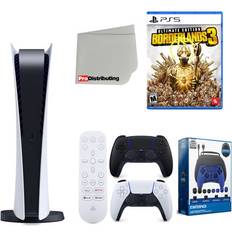 Sony Playstation 5 Digital Version PS5 Digital with Midnight Black Extra Controller Media Remote Borderlands 3 Ultimate Edition Accessory Starter Kit and Microfiber Cleaning Cloth Bundle